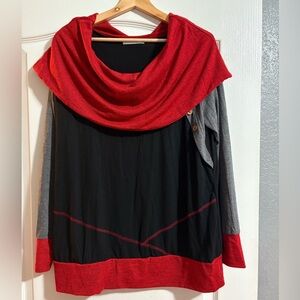 Rosegal Vibrant Red and Black Cowl Neck Sweater